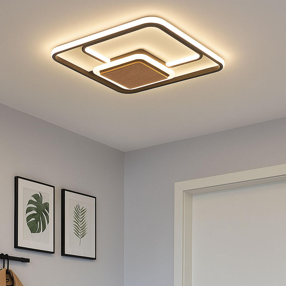 LED DECKENLEUCHTE Holz Dunkelbraun Grau - Grau, Holz (50/50/8cm) - Globo Lighting