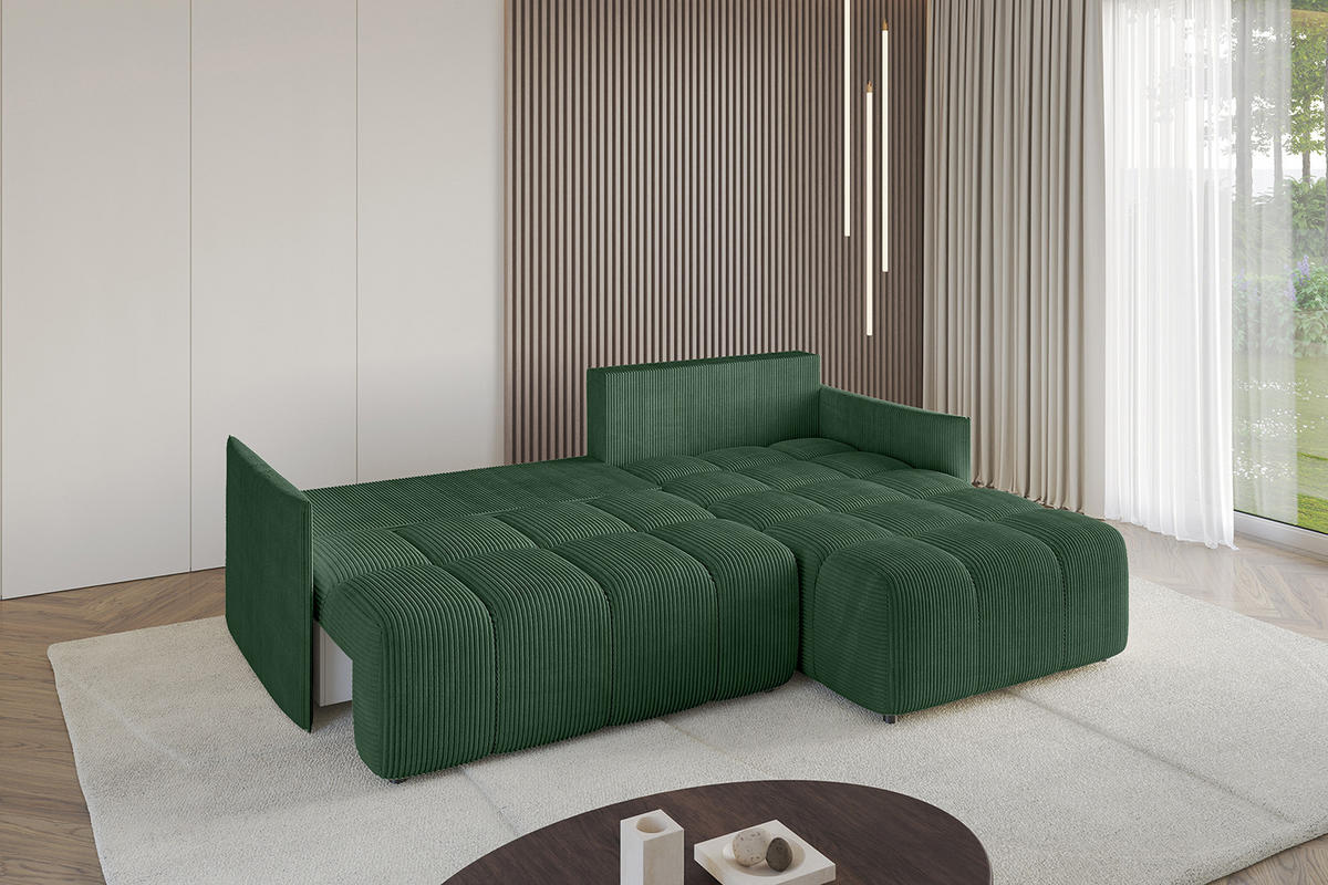 ECKSOFA Ottomane rechts LONLI-L 251x189x68 Grün Cord - Grün, Holzwerkstoff/Kunststoff (189/251cm) - ALTDECOR