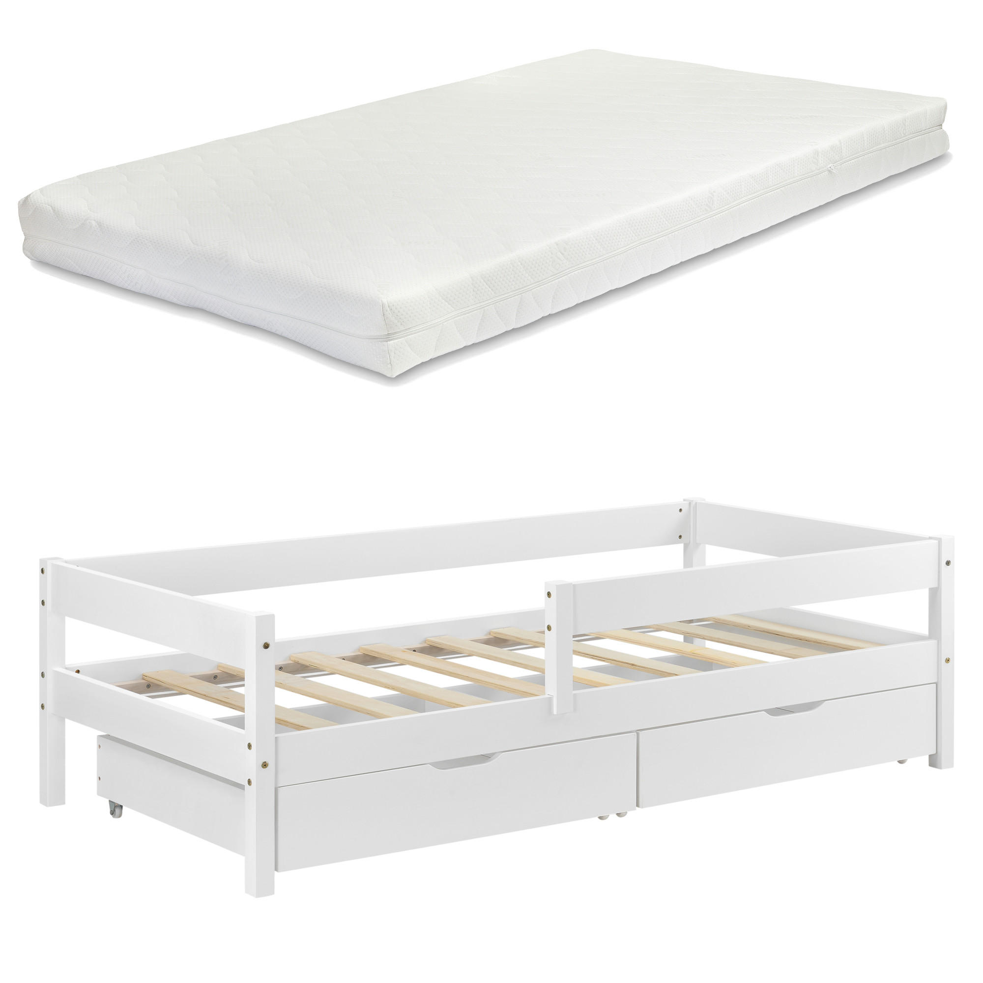 KINDERBETT Borgarnes mit Matratze - Weiß, Holz/Textil (90/200cm) - [en.casa]