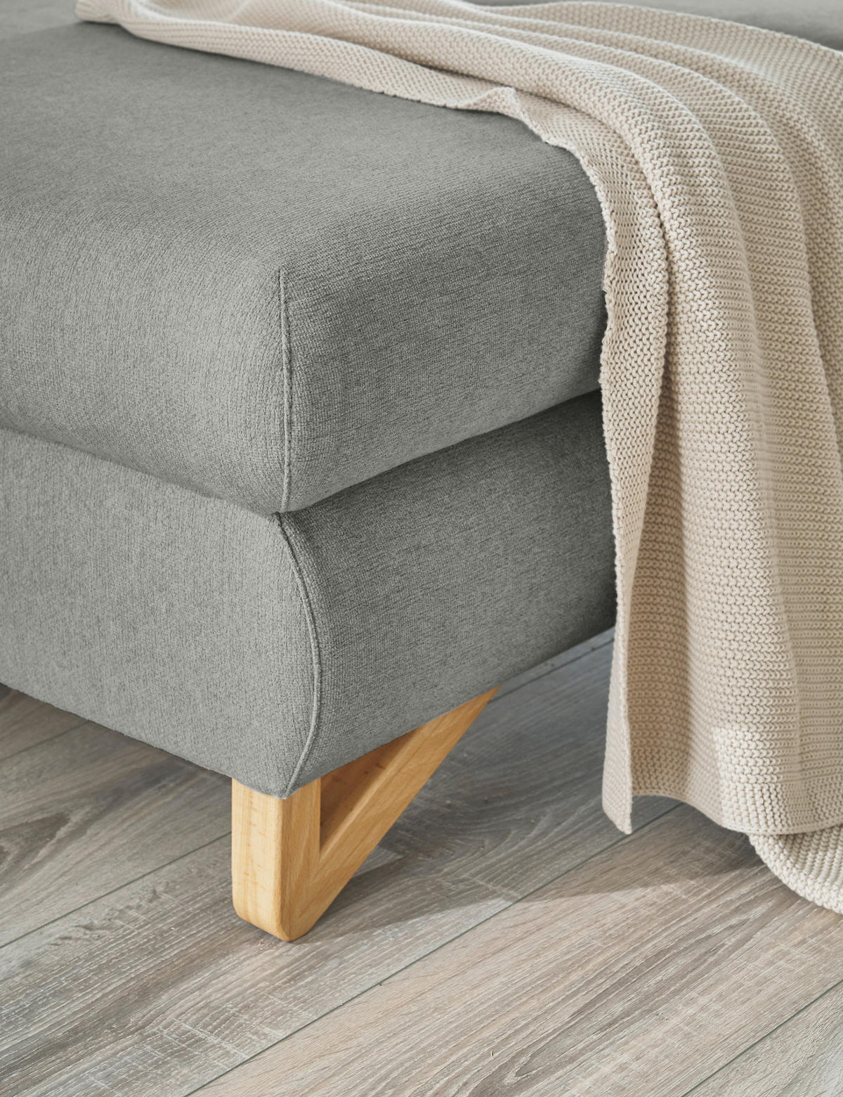 ECKSOFA hellgrau Velours, Sofa mit Bettfunktion und Stauraum 284 cm - Hellgrau, Holz/Textil (284/166cm) - Furn.Design