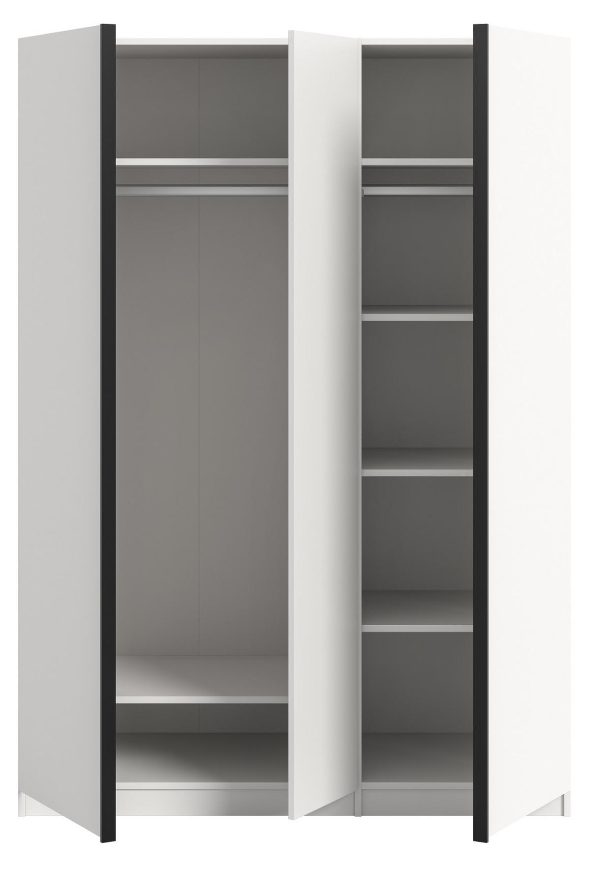 KLEIDERSCHRANK weiß 3-türig 130 x 183 cm, Drehtürenschrank inklusive Kleiderstangen - Schwarz/Weiß, Holzwerkstoff/Kunststoff (130/183/53cm) - Inn.Furn