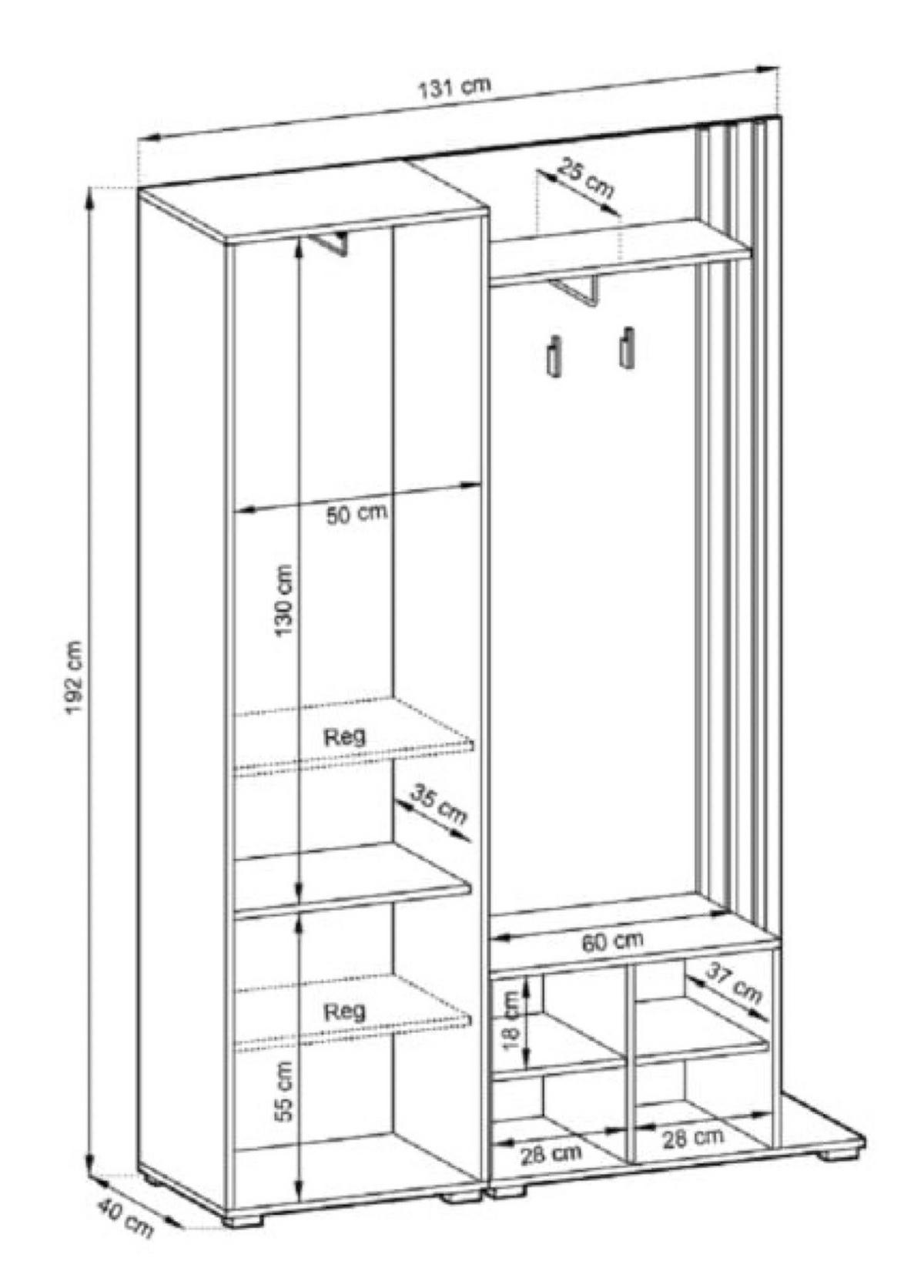 GARDEROBE Grafit MELA Laminiert Artisan Mit Spiegel - Graphitfarben/Eiche Artisan, Holzwerkstoff (131/192/40cm) - Sepro Meble