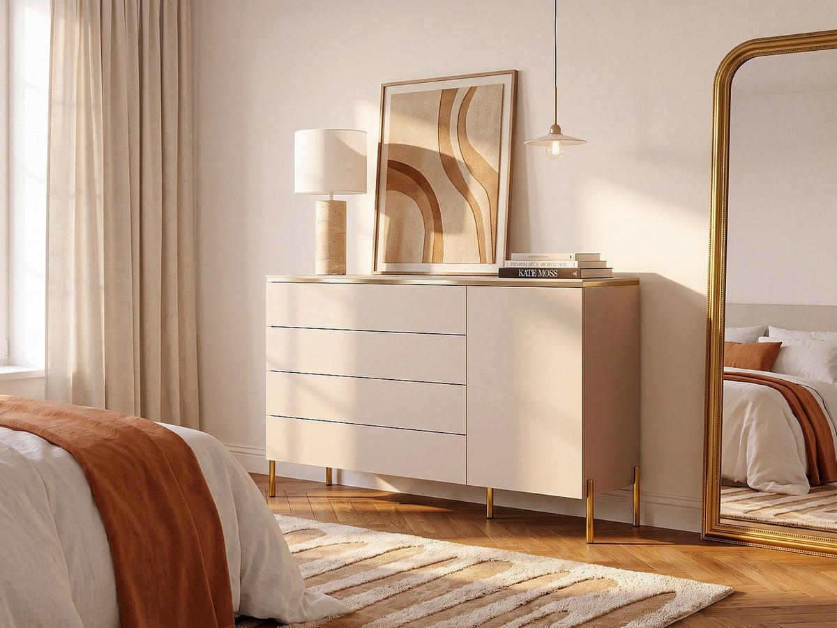 KOMMODE - 137.6 cm x 39.6 cm - holz - beige Vukia - Beige/Goldfarben, Holz (137/91/39cm) - Vente-Unique