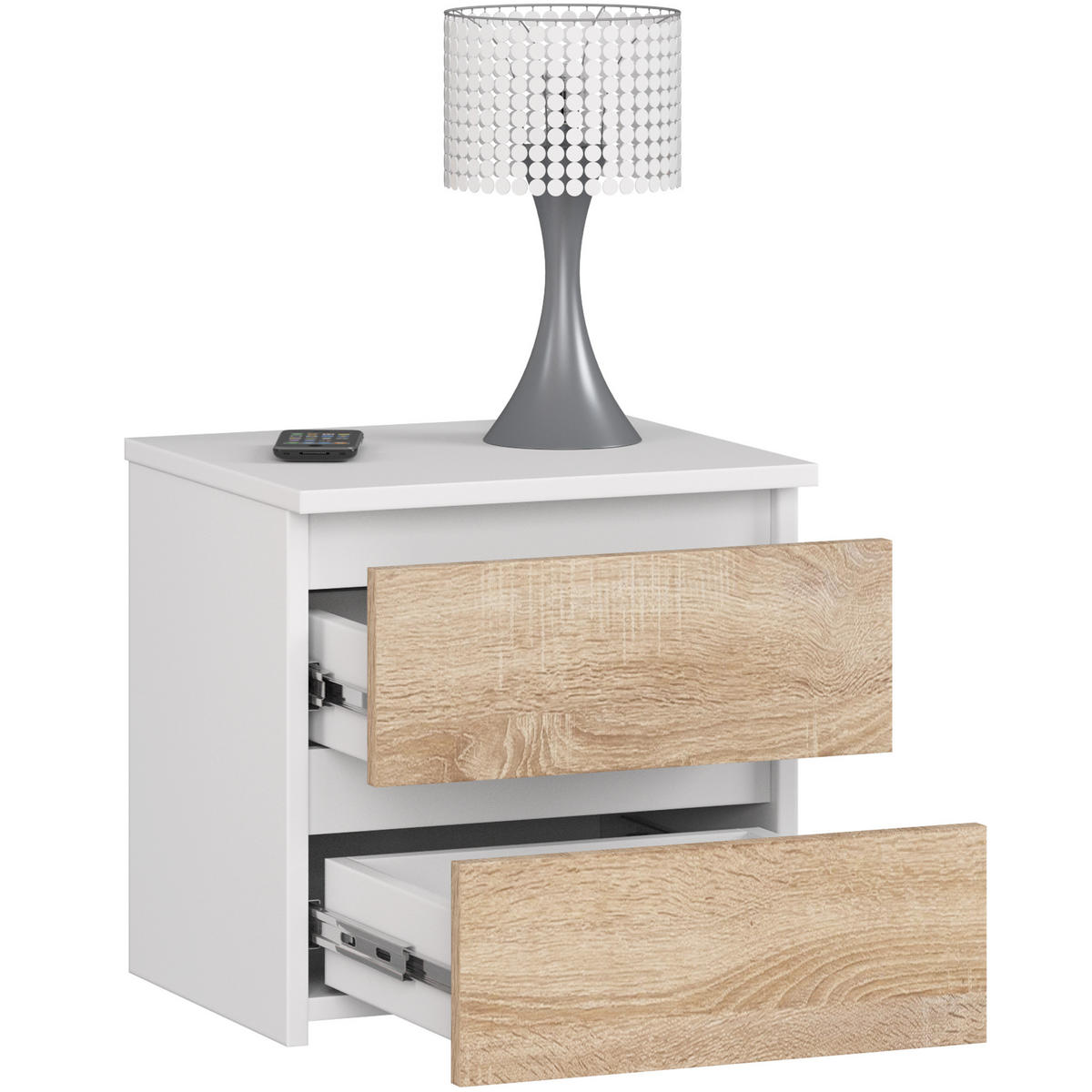 NACHTSCHRANK Weiß, Sonoma Eiche 40x35x40 cm - Eiche Artisan/Weiß, Holzwerkstoff (40/40/35cm) - Akord