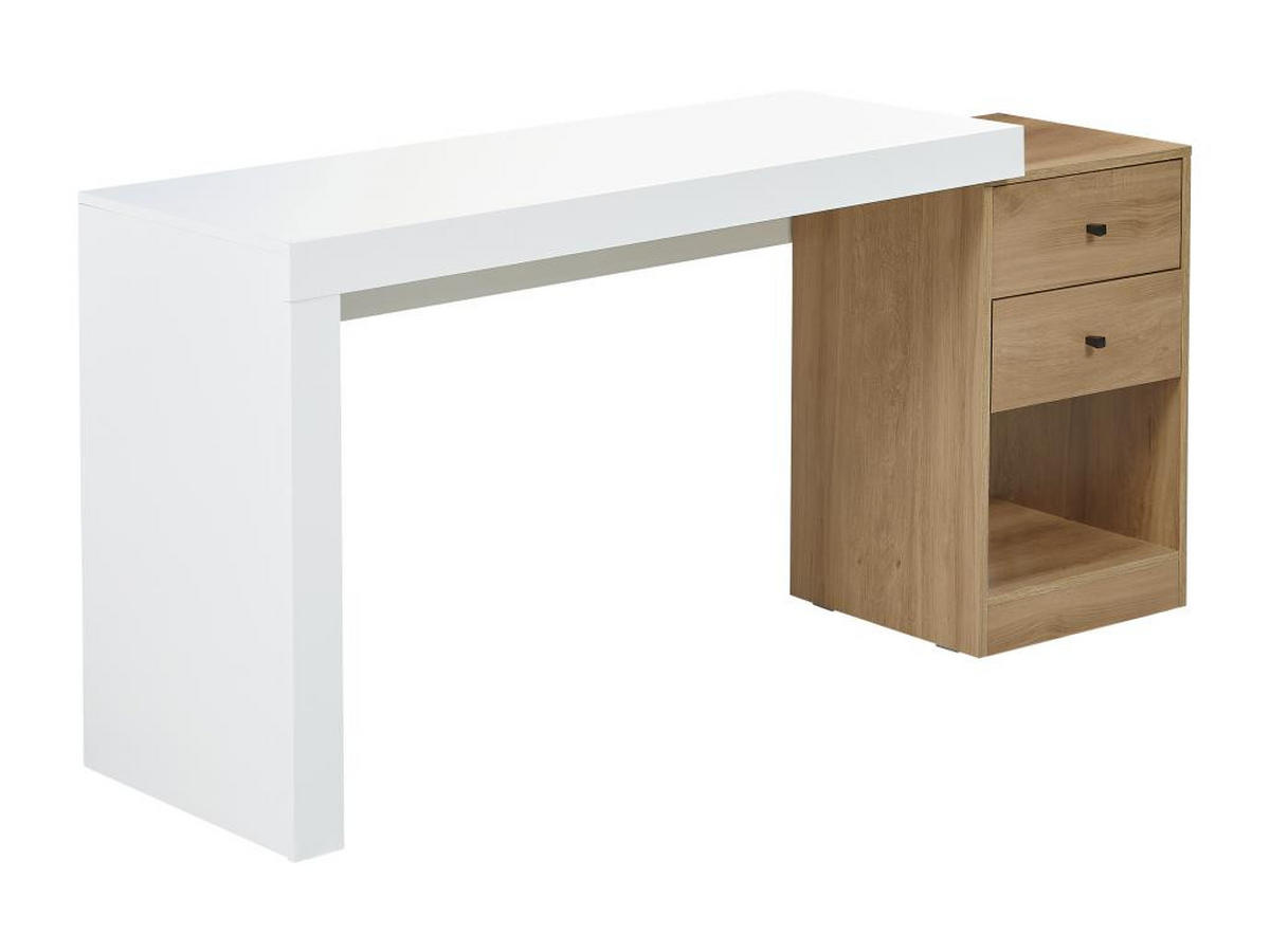 SCHREIBTISCH ausziehbar mit 2 Schubladen & 1 Ablage - Weiß & Eichefarben - EVAN - Naturfarben, Holz (140/46/75.3cm) - Vente-Unique