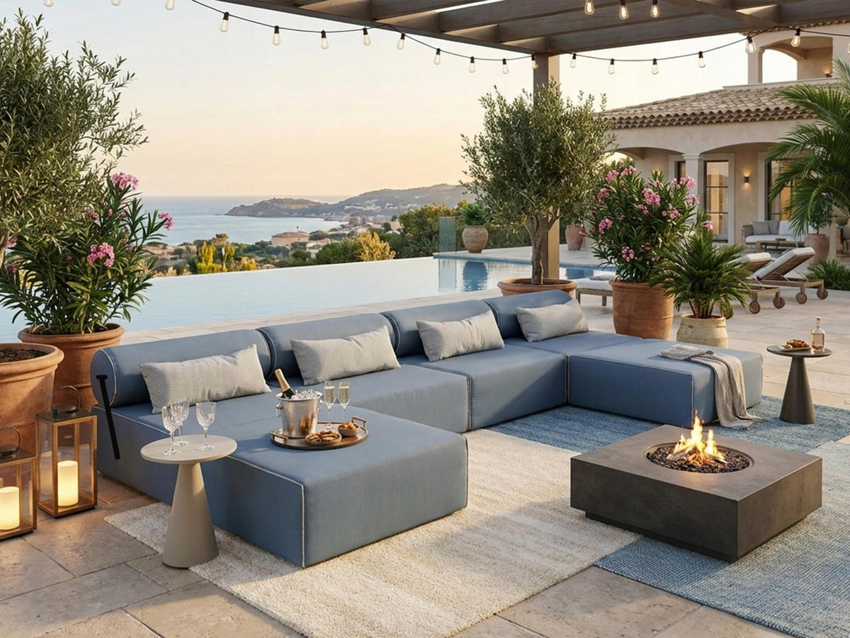 GARTENSOFA BALI XL - Wetterfeste Balkonmöbel & Lounge Sofa Außen - Moderne Outdoor Couch für Garten - Balkon & Terrasse - Blau - Blau, Kunststoff (448/78/100cm) - Trada