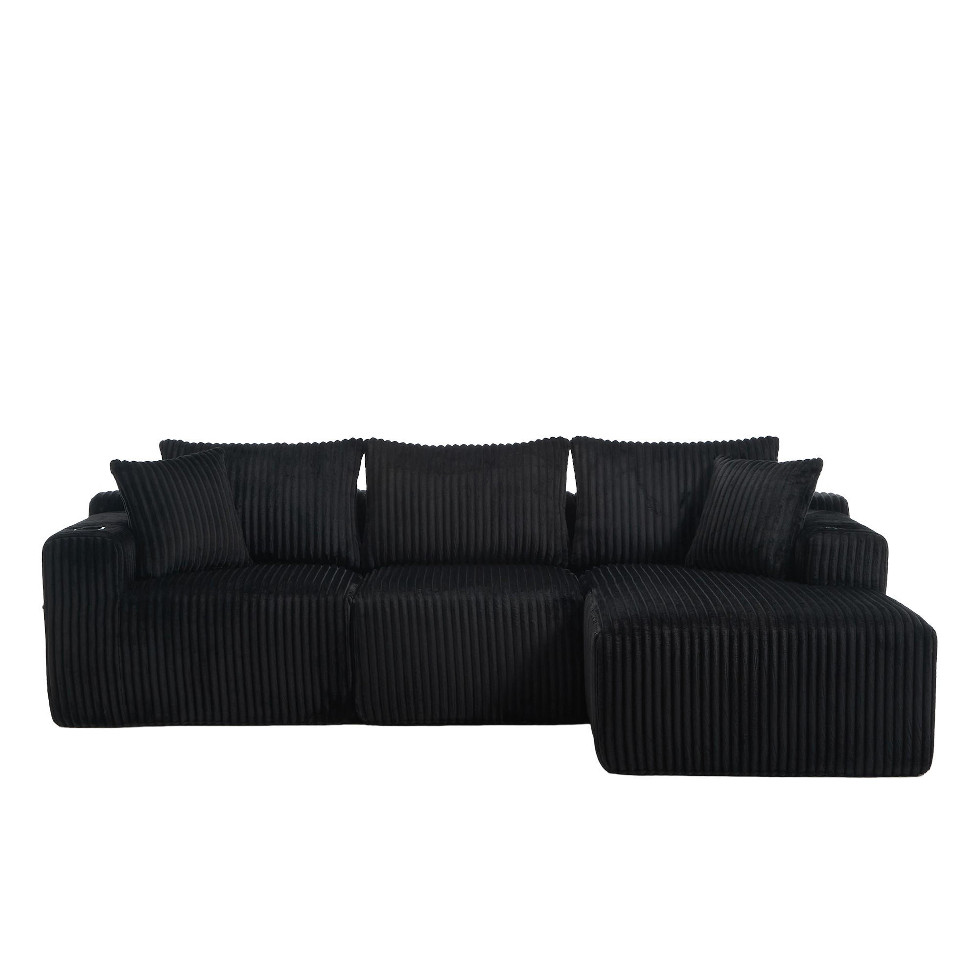 ECKSCHLAFSOFA Modulares Sofa mit Schlaffunktion,Chaiselongue + Zweisitzer,Schwarz - Schwarz, Textil (257/160cm) - LVHOM