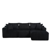 ECKSCHLAFSOFA Modulares Sofa mit Schlaffunktion,Chaiselongue + Zweisitzer,Schwarz - Schwarz, Textil (257/160cm) - LVHOM
