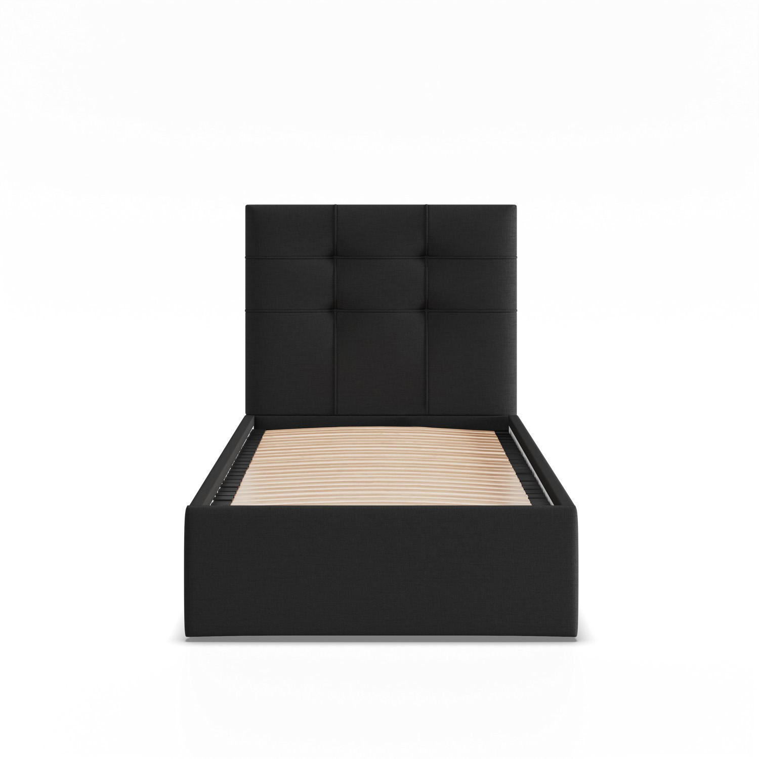 POLSTERBETT MIT KOPFTEIL 90x200 ohne Bettkasten SORIA, Schwarz - Schwarz, Textil (90/200cm) - Mebligo