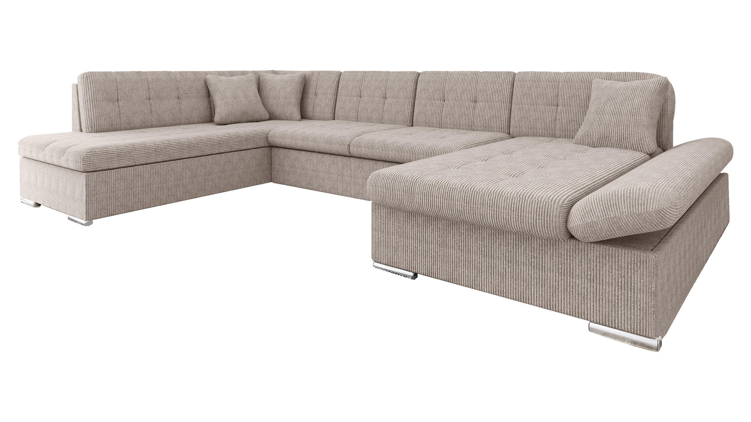 WOHNLANDSCHAFT Bergen Cord, Seite: Rechts - Silberfarben/Sahara, Holz/Textil (345/76/205cm) - MIRJAN24