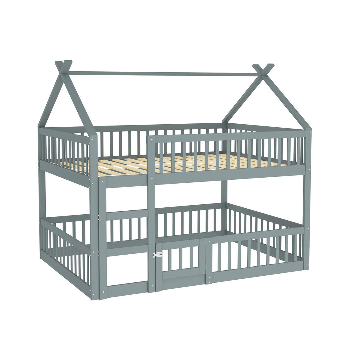 ETAGENBETT aus Holz 140x200 cm Grau mit Treppe und Sicherheitsumrandung - Grau, Holzwerkstoff (140/200cm) - IVMEU