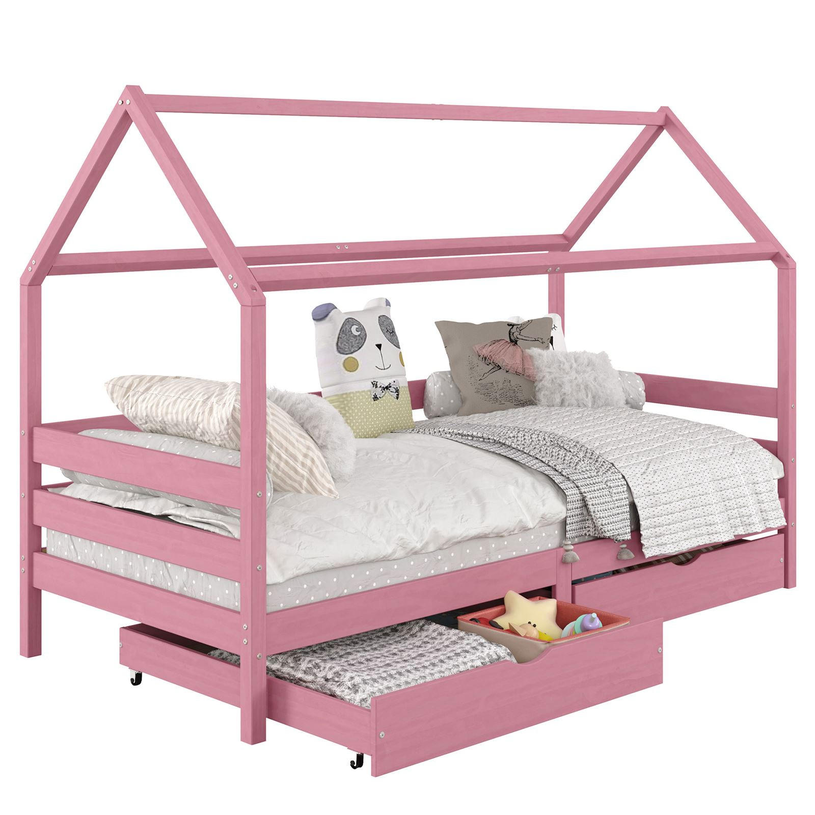 HAUSBETT CLIA 90x200 cm - Rosa, Holz (96/145/206cm) - IDIMEX