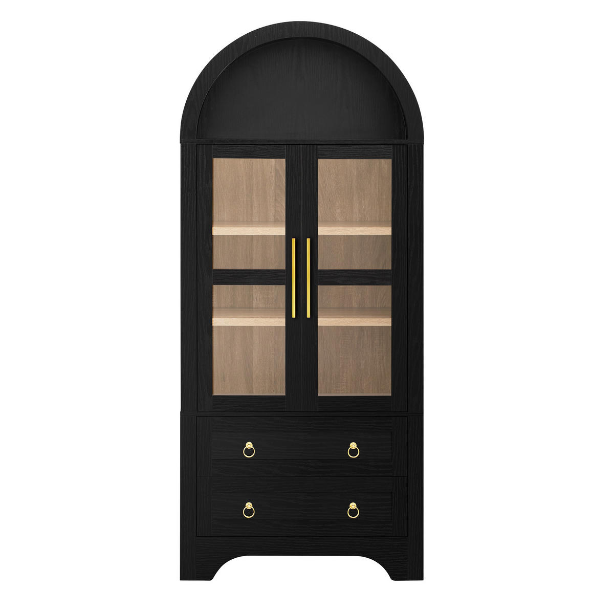 HIGHBOARD Schwarz 76,2×40×180 cm mit Glastüren, Schubladen und verstellbaren Einlegeböden aus Holzwerkstoff und Glas - Schwarz, Holzwerkstoff (76.2/180/40cm)