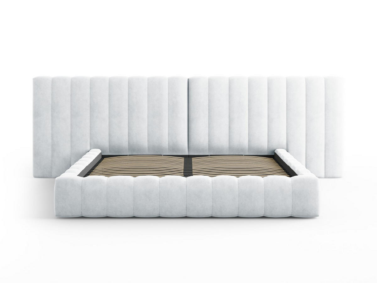 BETT mit Bettkasten und Doppelkopfteil Kelp aus strukturiertem Stoff hellgrau 200x200cm - Hellgrau, Textil (200/200cm) - Micadoni