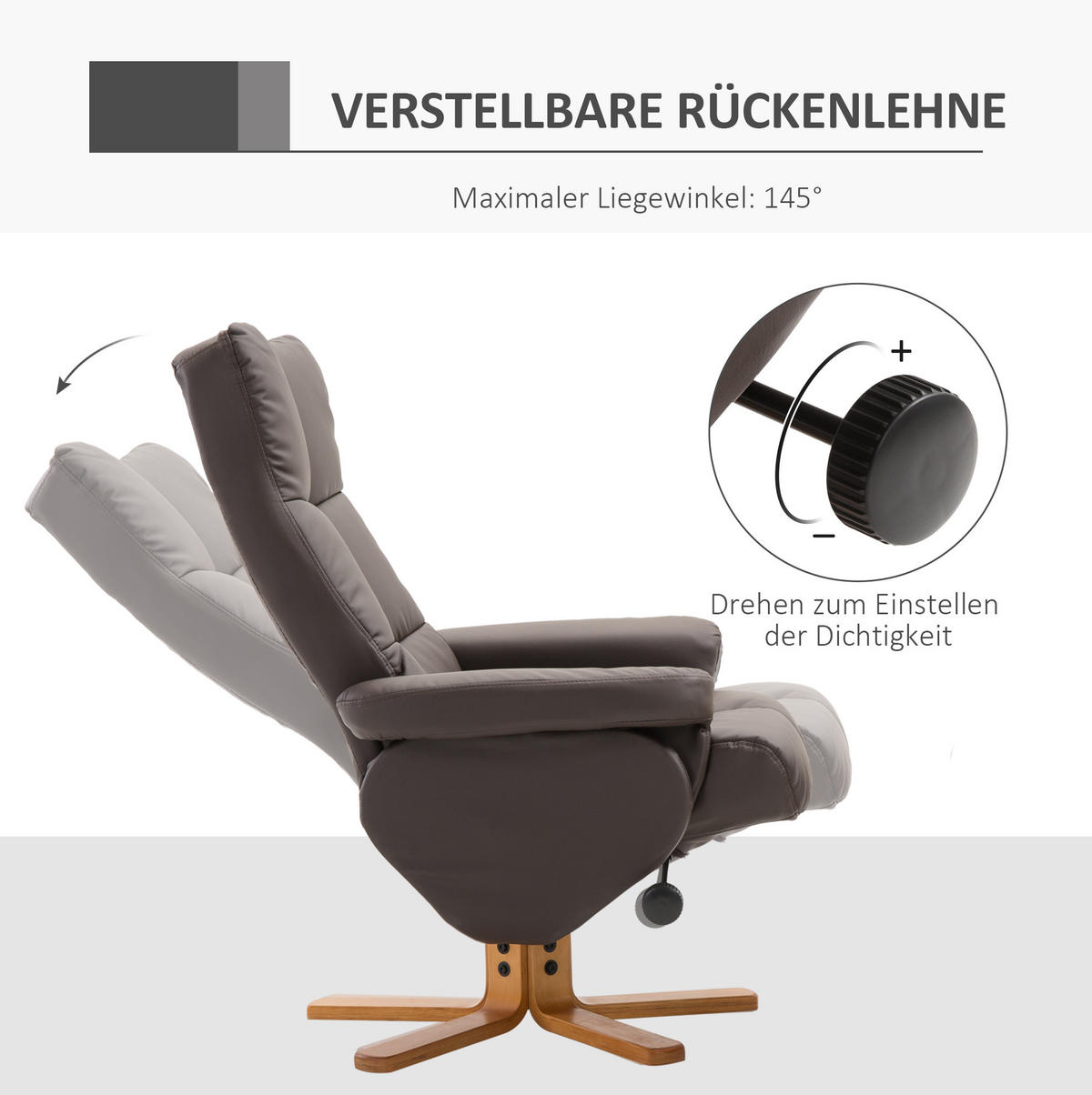 RELAXSESSEL 80/99/86 cm Braun aus Holz mit Hocker und Stauraum - Braun, Holz (86/99/80cm) - OKMYHOME