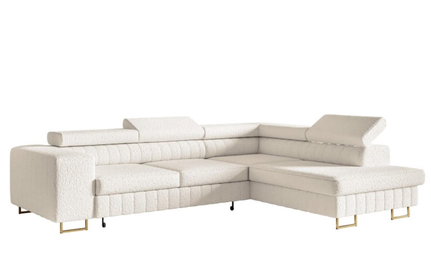 ECKSOFA MIlch Catch Me 01 Goldene Beine Rechts - Ecru/Weiß, Textil (203/274cm) - Sepro Meble