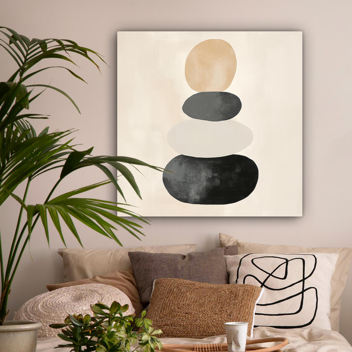 LEINWANDBILD Japandi - Wabi sabi - Beige 90x90 cm - Taupe, Textil (90/90cm) - MuchoWow