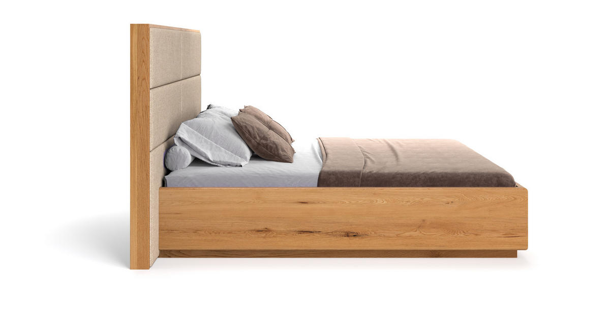 MASSIVHOLZBETT Dome aus Eiche mit Bettkasten 180x220 cm, Storm 06 (Beige) - Eichefarben/Braun, Holz (180/220cm) - Danzz
