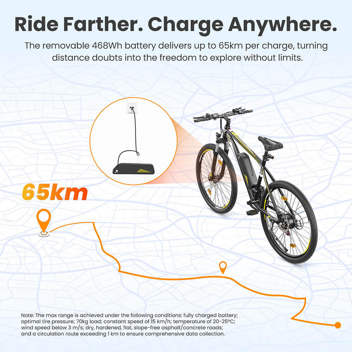E-BIKE Touroll U1 26 – 65km Reichweite, 250W Motor, Shimano 21-Gang, 26 Zoll - Graphitfarben, Metall (103cm)