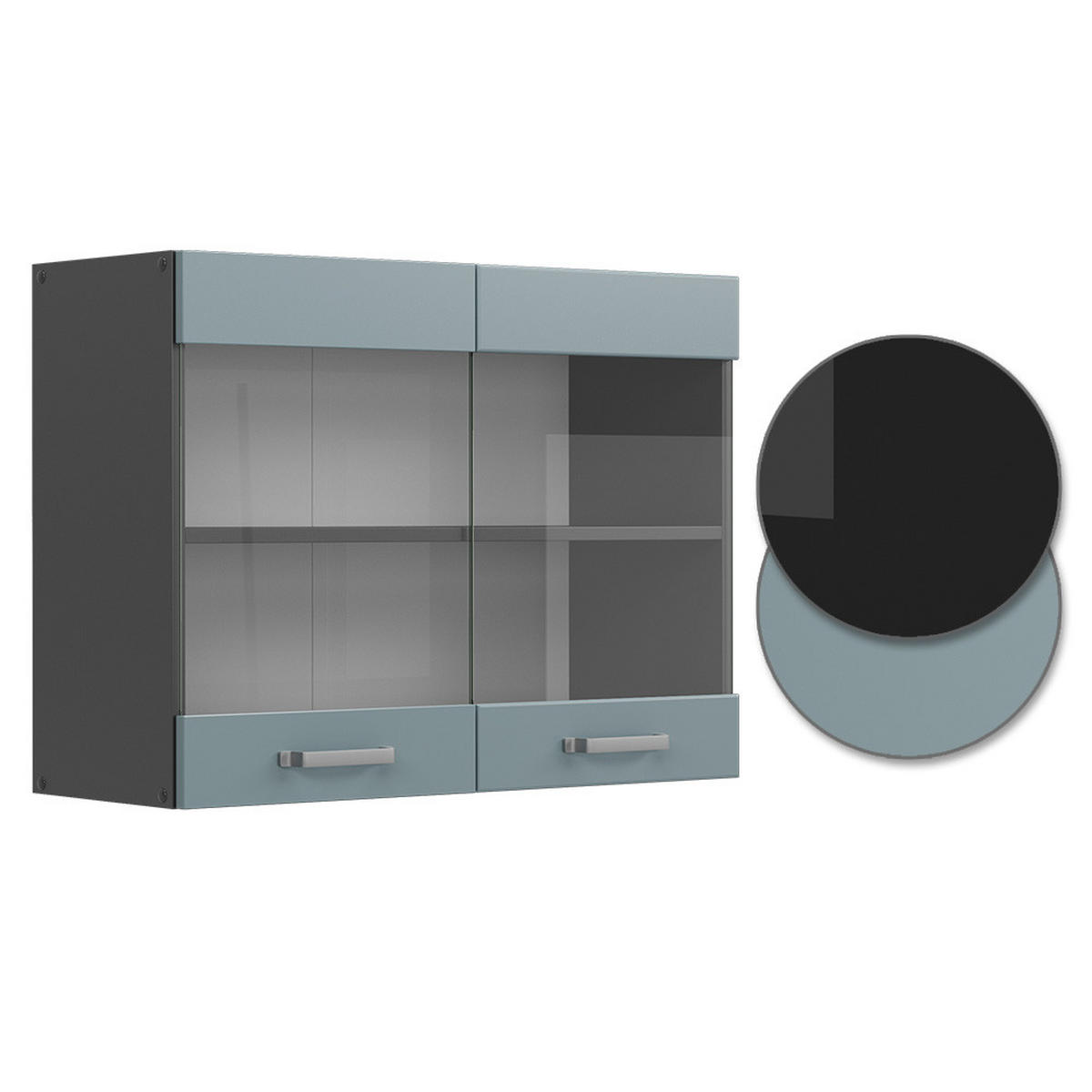 KÜCHENGLASSCHRANK R-Line Blau-Grau 80 cm - Anthrazit/Blaugrau, Holzwerkstoff (80/60/31cm) - Vicco