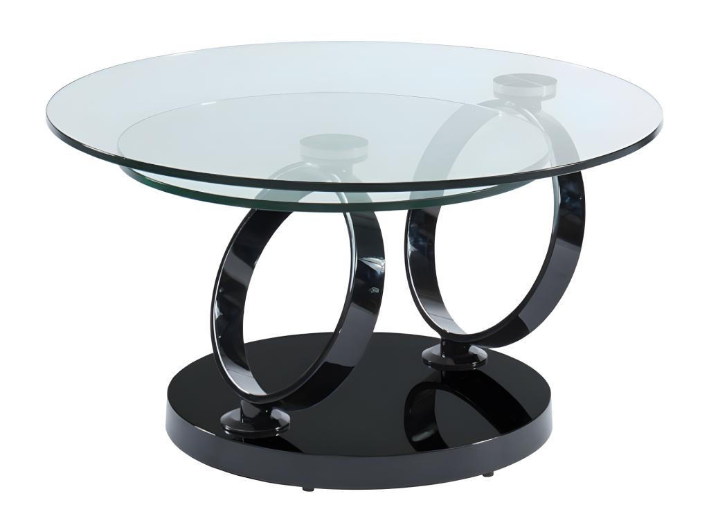 COUCHTISCH mit drehbaren Tischplatten - Sicherheitsglas & Metall - Transparent & Schwarz - JOLINE - Schwarz, Glas (131.5/80/42cm) - Vente-Unique
