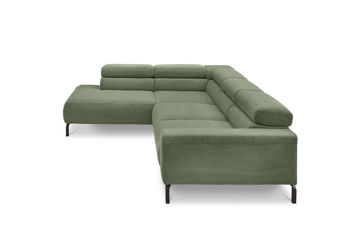 ECKSOFA MIT MOTORISCHEM SITZVORZUG DELIA Grün Cord - Schwarz/Grün, Textil/Metall (276/219cm) - KAWOLA
