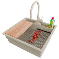 GRANITSPÜLE Bergen Pocket, 2-er set Beige 56/54 cm 1 Becken + Küchenarmatur 38/14 cm + Ablauf-Set + Küchenzubehörset ab 60er Unterschrank - Chromfarben/Beige, Kunststoff (56/20/54cm) - Primagran