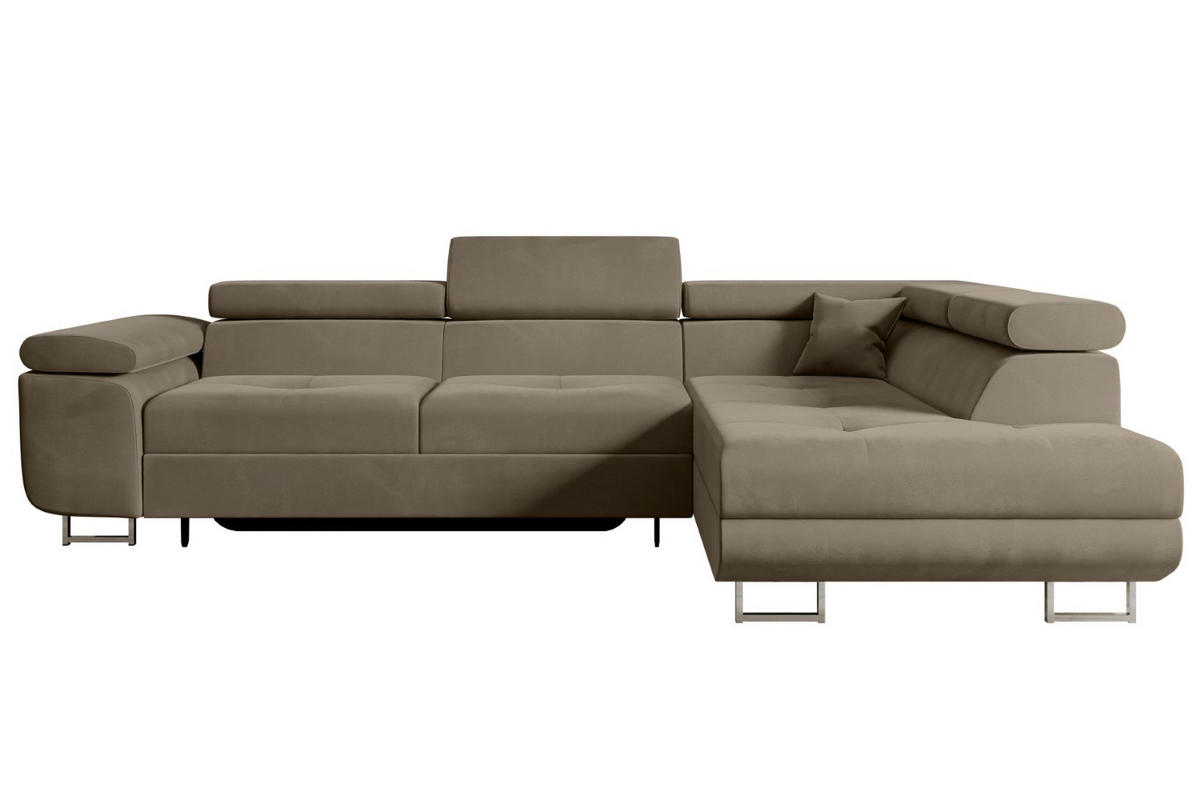 ECKSOFA mit Schlaffunktion und Bettkasten GUSA-L 272x202x107 cm Braun Velours - Silberfarben/Braun, Holzwerkstoff/Textil (272/202cm) - ALTDECOR