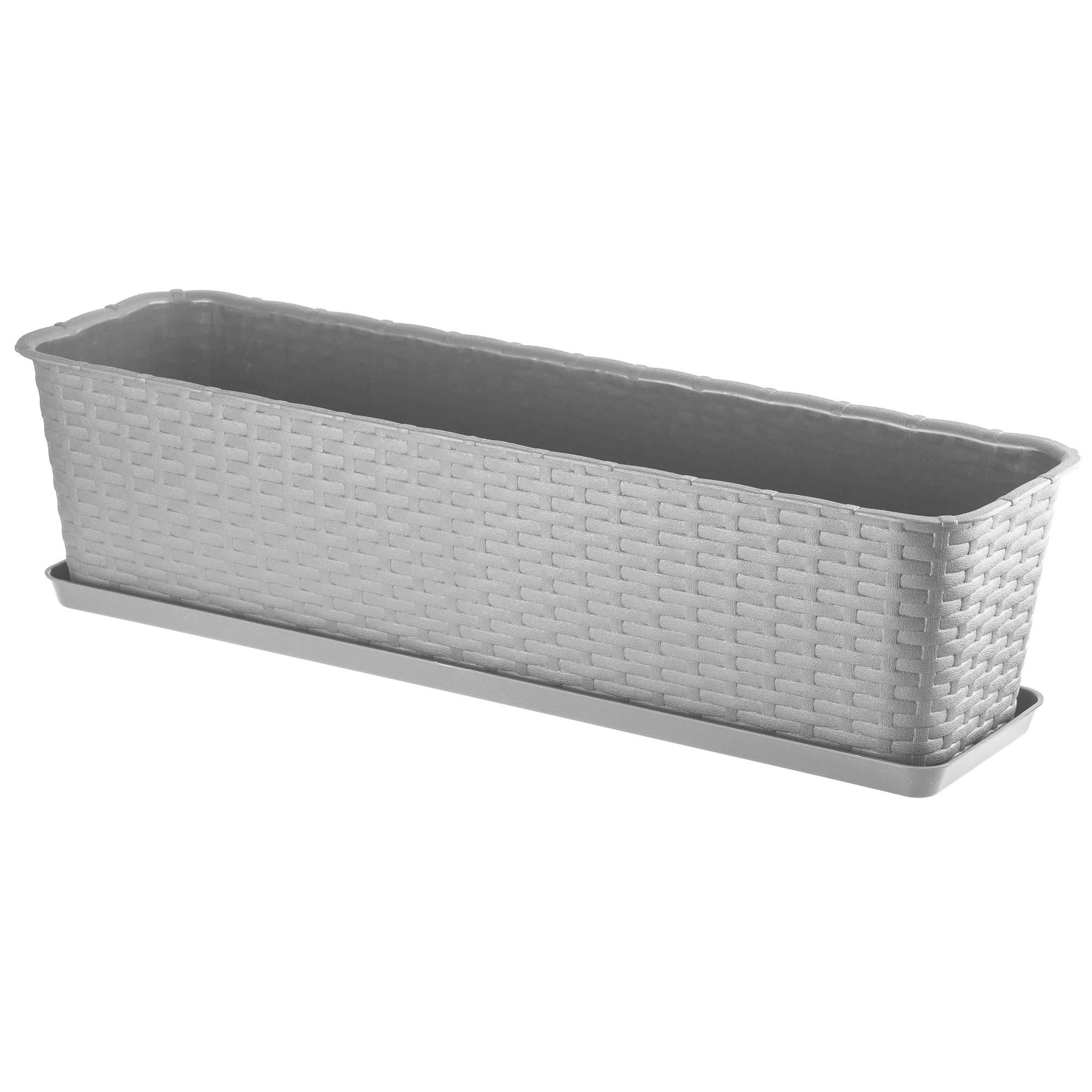 BALKONKASTEN mit Untersetzer 60 cm, Grau - Grau, Kunststoff (17/60cm) - KADAX