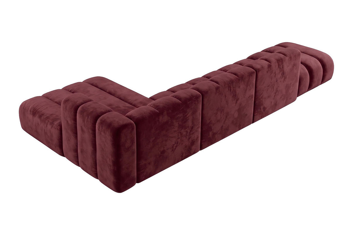 ECKSOFA Modulares In L-Form Mit Hocker, Velvet-Stoff Riviera, Rotwein, Links, GRAND - Dunkelrot, Holz (386/179cm) - Kaiser Möbel