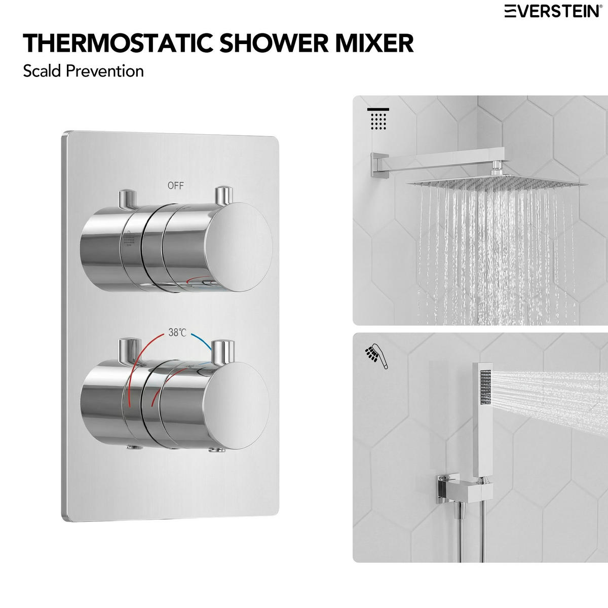 DUSCHARMATUR SFS-5010 Chrom, Unterputz, Thermostat, 300-mm-Kopfbrause, Handbrause, 400-mm-Duscharm, 1500-mm-Schlauch - Chromfarben, Metall (30/21/40cm) - Everstein