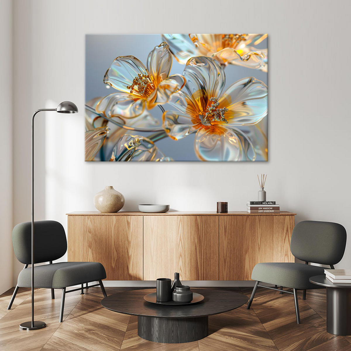 LEINWANDBILD Diamant-Glasblumen - Komposition - Weiß, Textil (100/70cm) - Feeby