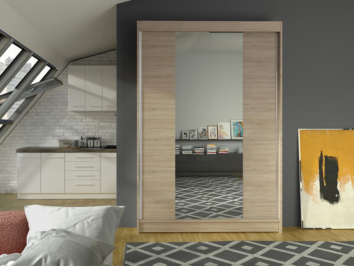 SCHWEBETÜRENSCHRANK Lino II - Sonoma Eiche, Holzwerkstoff/Metall (120/200/58cm) - MIRJAN24