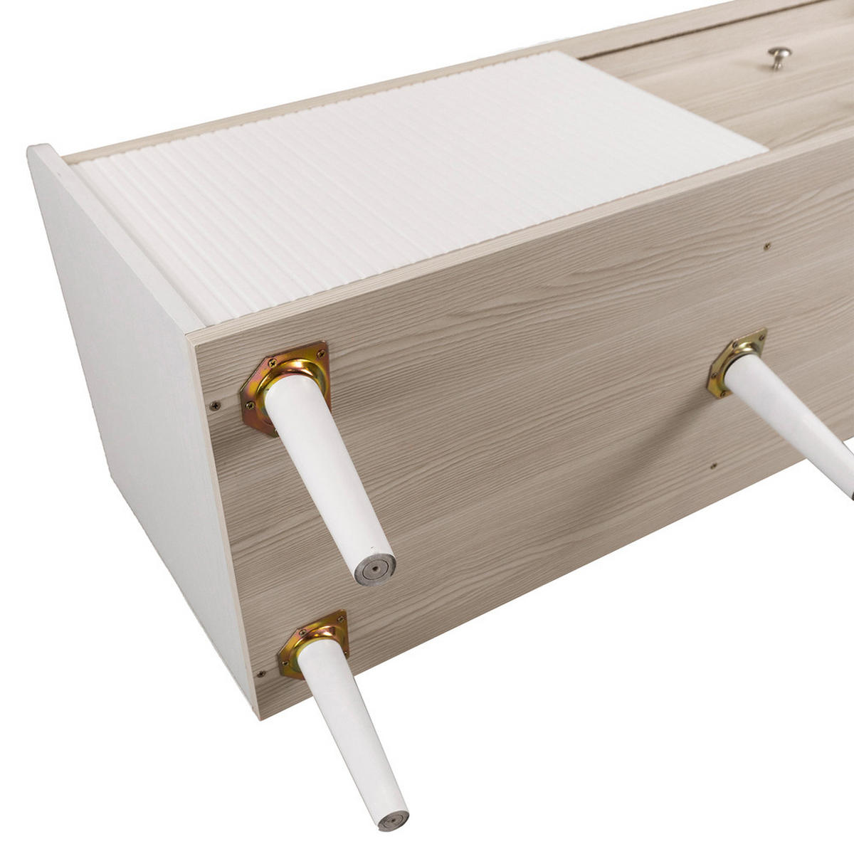 TV-SCHRANK 160x40cm Lowboard 2 Schubladen 2 Schiebetüren Weiß & Naturholz - Weiß, Holz (49.48/21.49/65cm) - FLIEKS