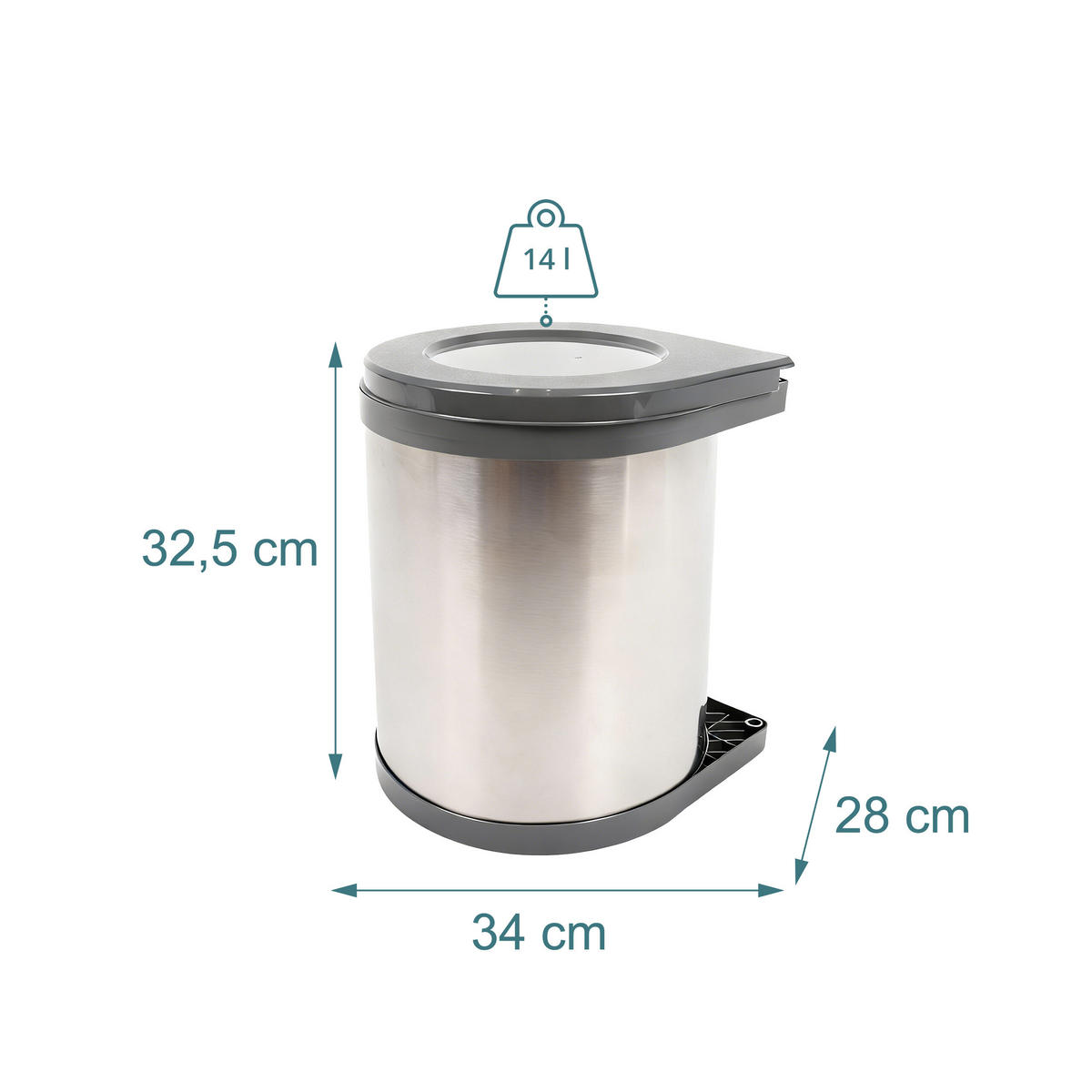 VESTAVNÝ odpadkový koš - stříbrná, kov/plast (28/32.5/34cm) - Relaxdays