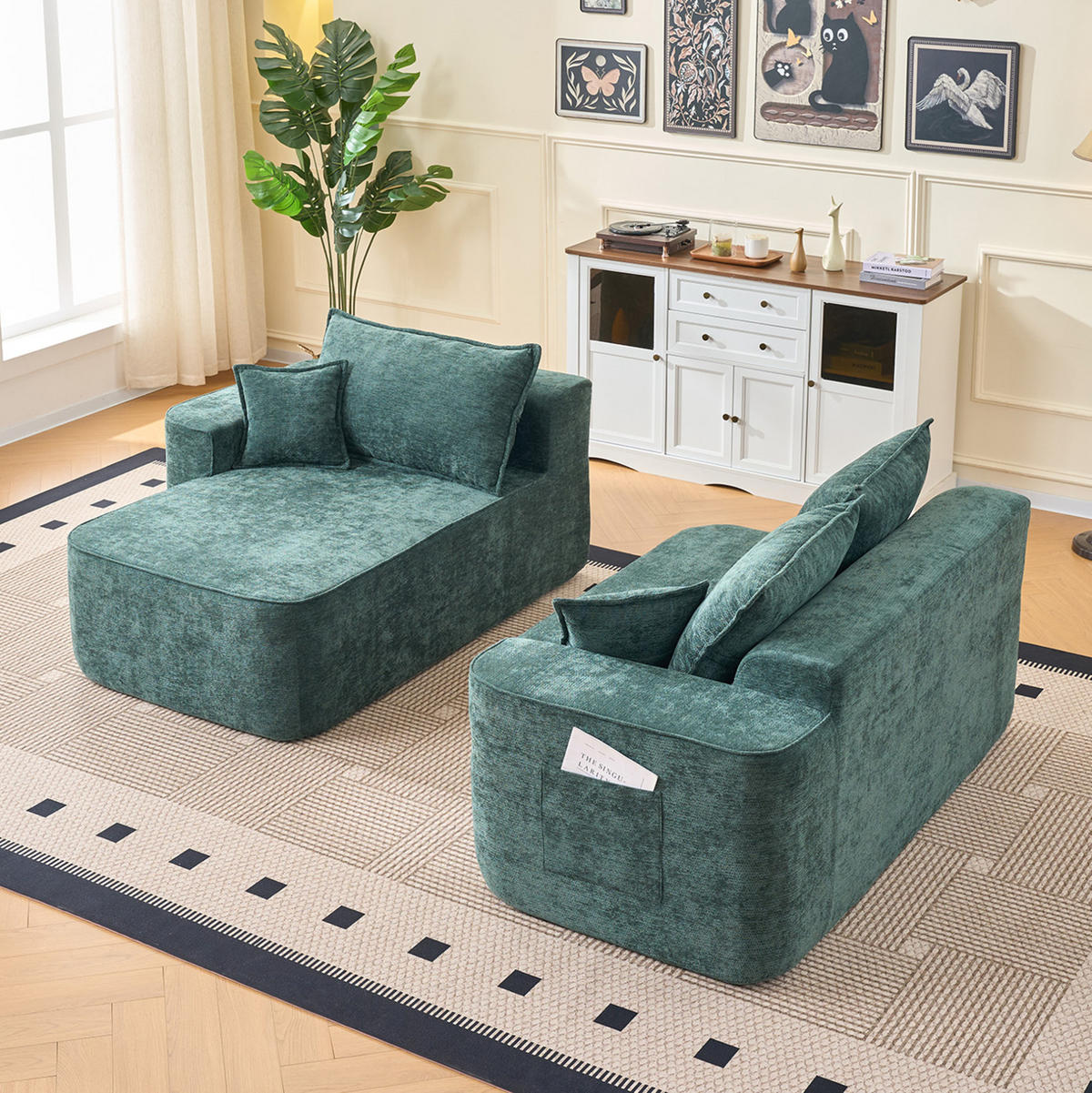 ECKSOFA aus Chenille 262 cm in Grün mit modularem System - Grün, Textil (144/65/262cm) - Modfu