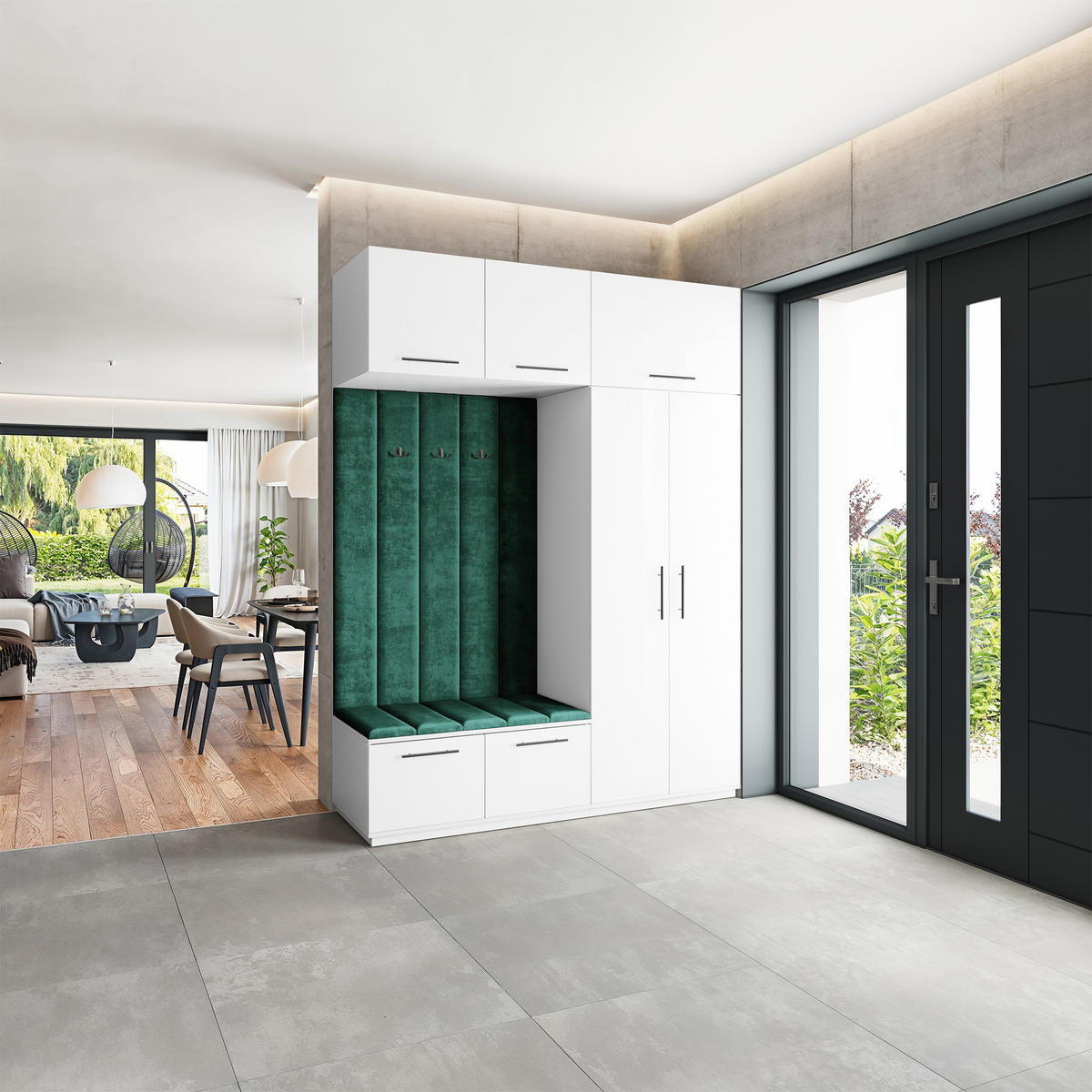 GARDEROBENSCHRANK REMA 180/240/60 cm Modern Garderobe-Set Weiß - Weiß/Grün, Holzwerkstoff (180/240/60cm) - MASSENO