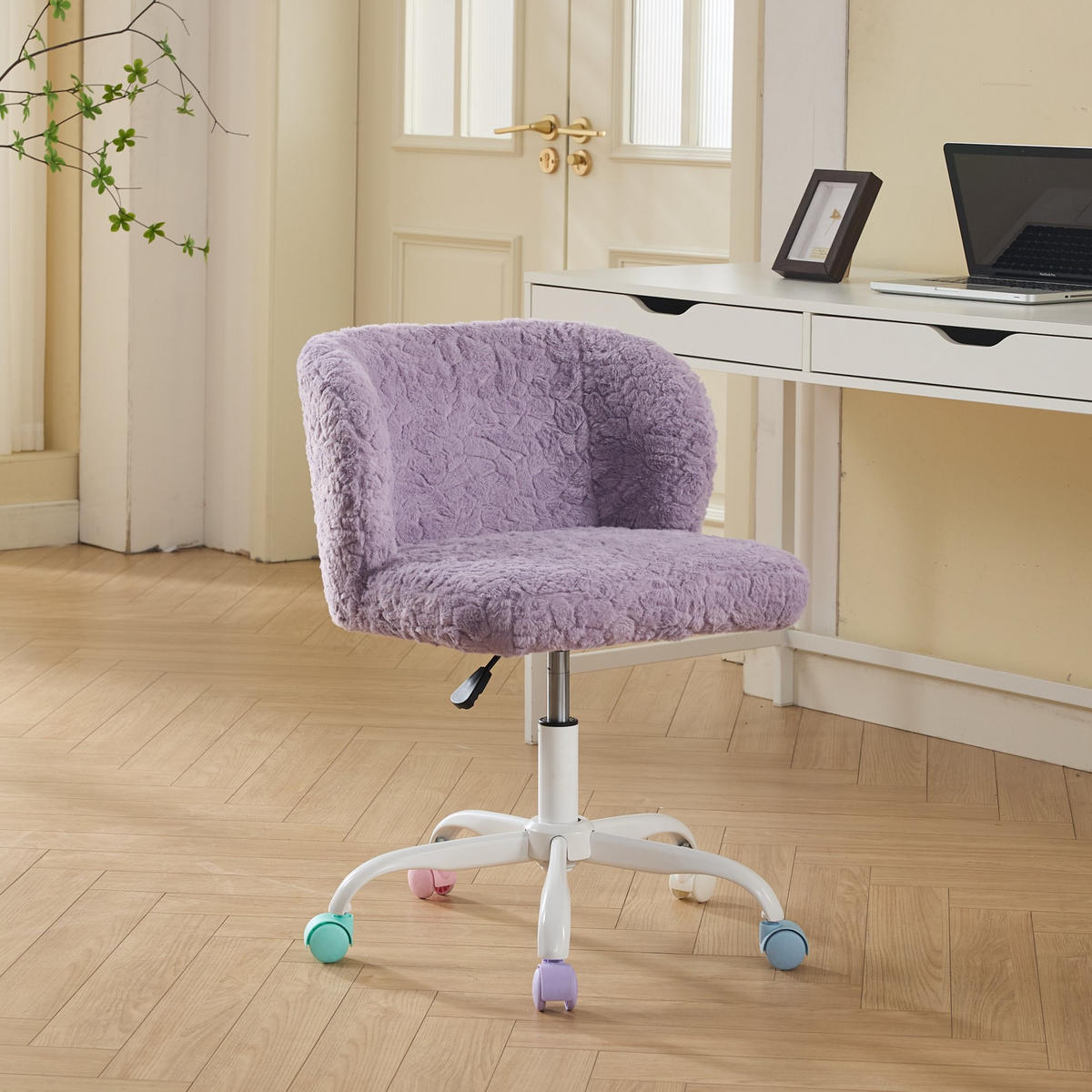 SCHREIBTISCHSTUHL Violett Drehbar Höhenverstellbar - Lila, Metall (55/81/57cm) - PANGIVO