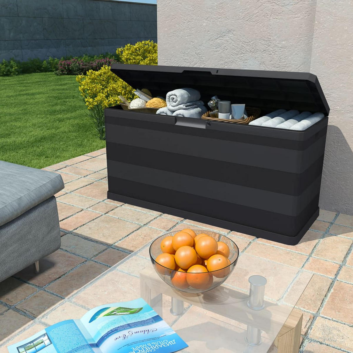 GARTENBOX Schwarz 117×45×56 cm - Schwarz, Kunststoff (45/56/117cm) - furnicato