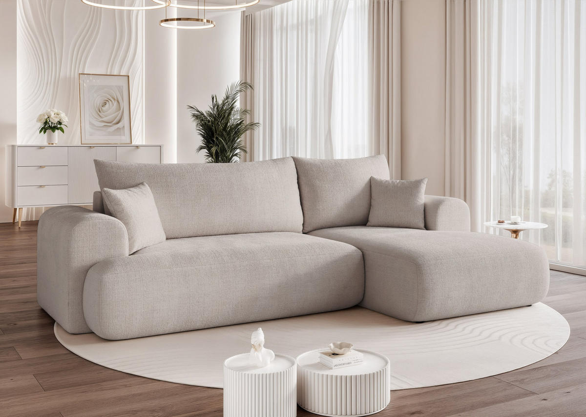 ECKSOFA BLOOM mit Schlaffunktion und Bettkasten Hellgrau - Hellgrau, Holzwerkstoff/Kunststoff (263/150cm) - Idohome