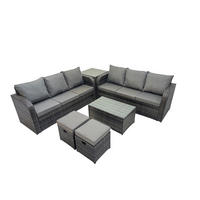 GARTENMÖBEL-SET mit Kissen Polyrattan Dunkelgrau 8-Sitzer - Dunkelgrau/Grau, Glas/Kunststoff - Fimous