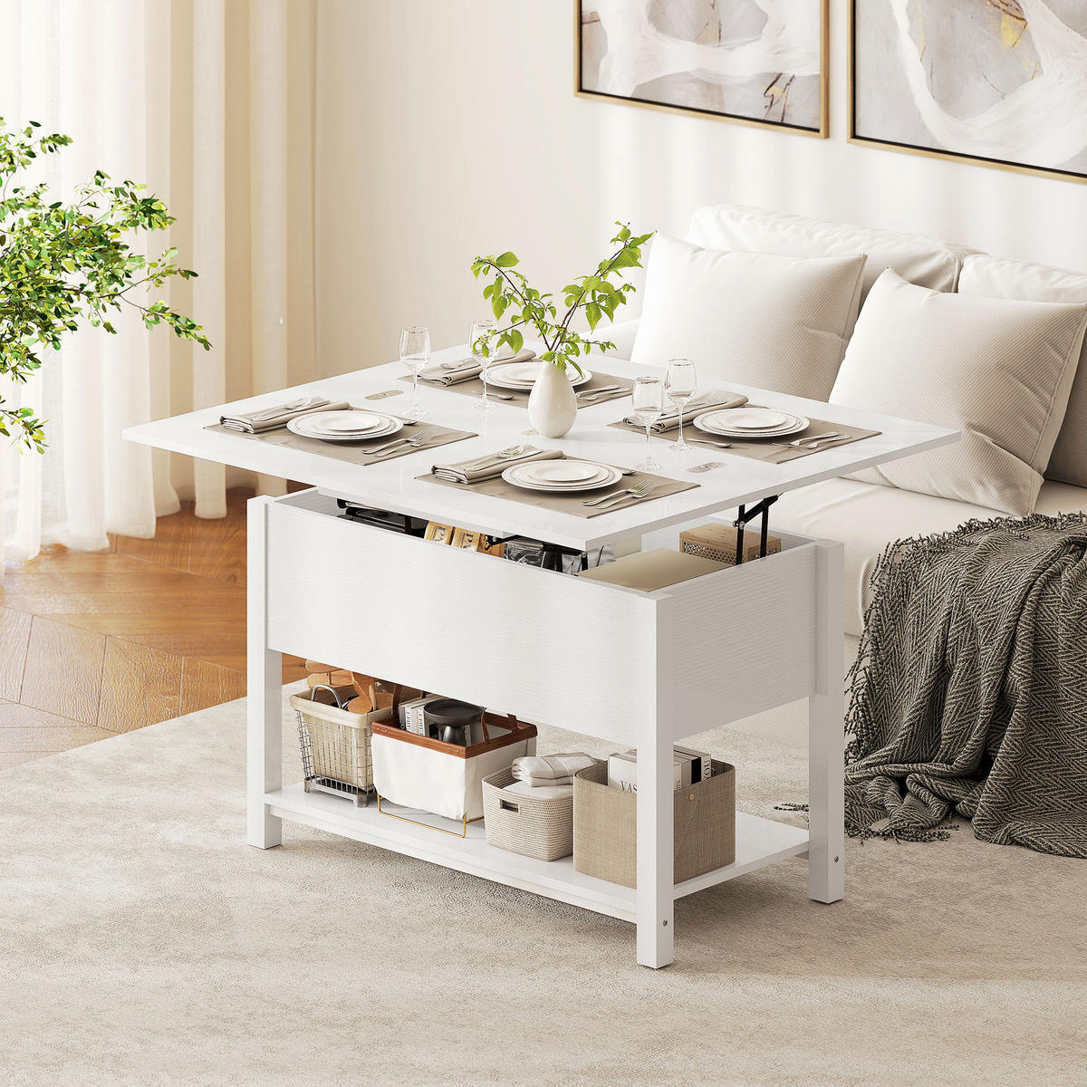 COUCHTISCH DE-15815 klappbar Weiß - Weiß, Holzwerkstoff (100/90/63.5cm) - ComfortXL