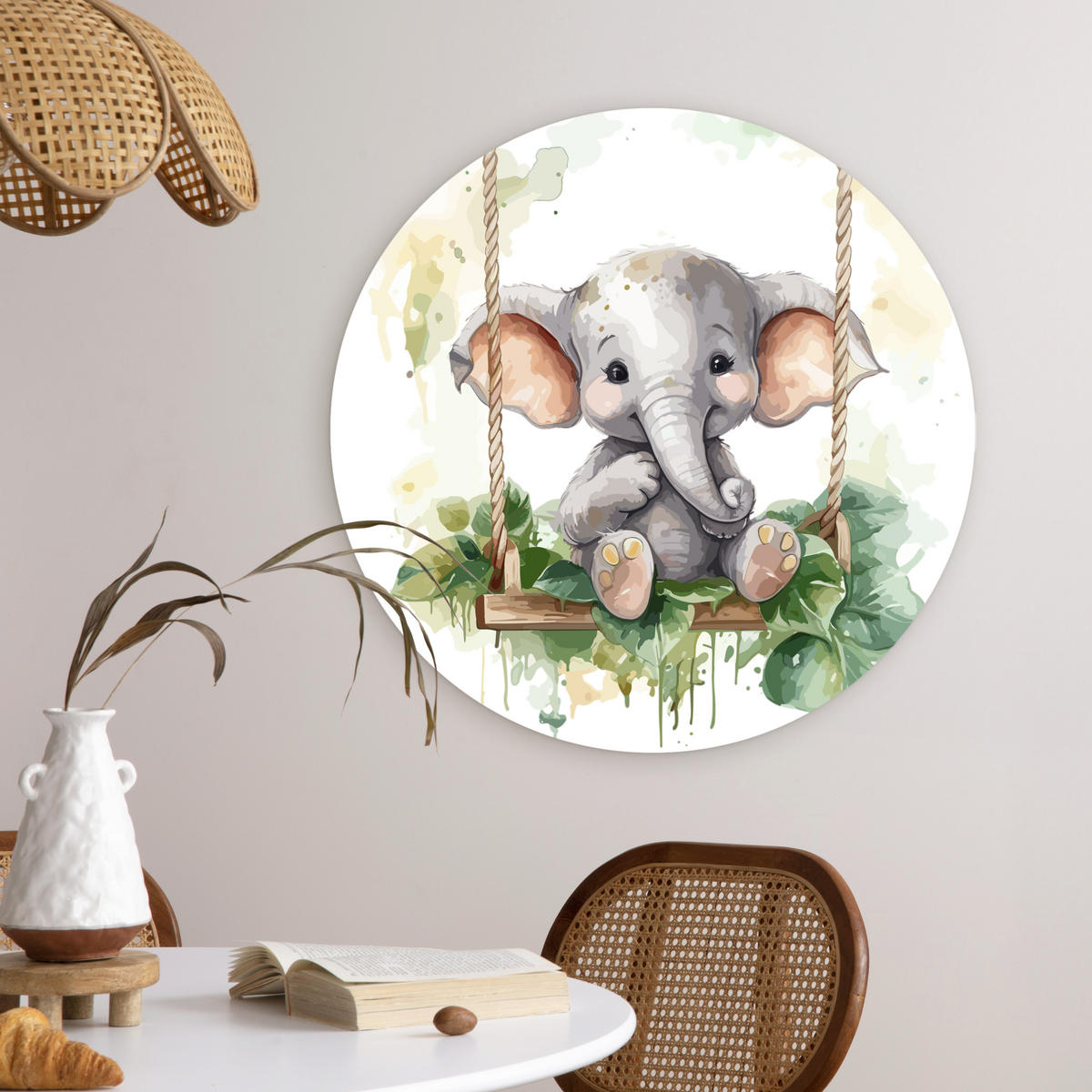 WANDBILD Elefant - Tier - Kinder - Dschungel 60x60 cm - Hellgrau, Kunststoff (60/60cm) - MuchoWow