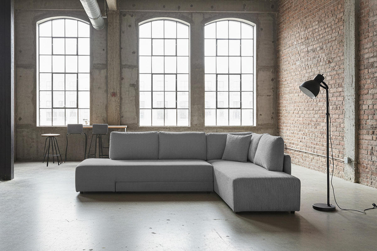 SCHLAFSOFA SADIRA Grau Cord - Schwarz/Grau, Kunststoff/Textil (288/209cm) - KAWOLA