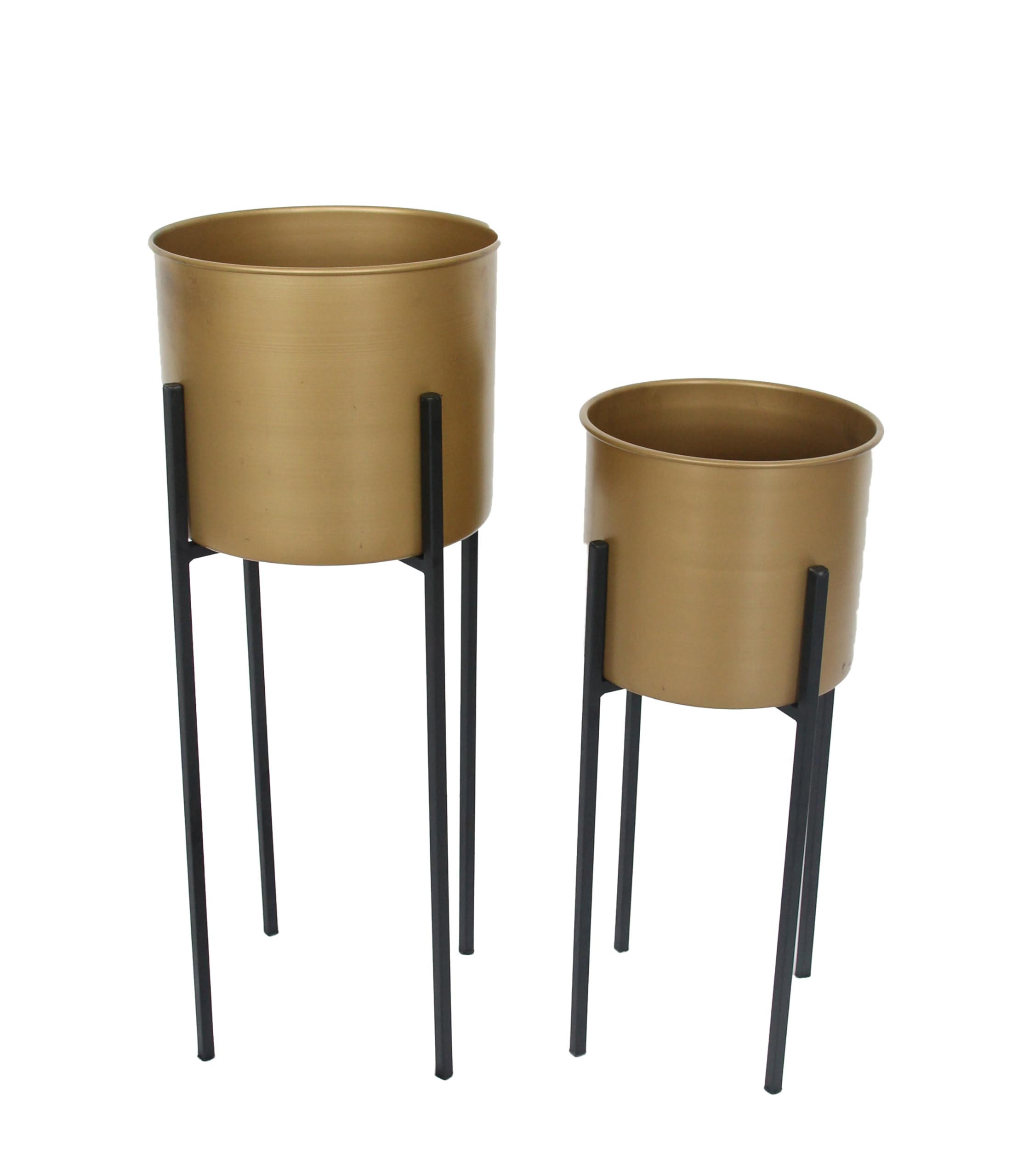 PFLANZSTÄNDER Gunnar 2er Set Schwarz-Gold Eisen Blumenständer - Schwarz, Metall (24/24/62cm) - DELUKE