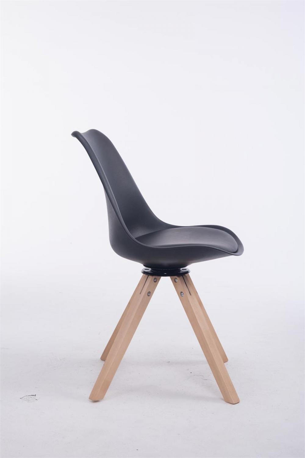 DREHSTUHL Lederlook schwarz - Eukalyptusholzfarben/Schwarz, Holz/Textil (48/84/56cm) - CLP
