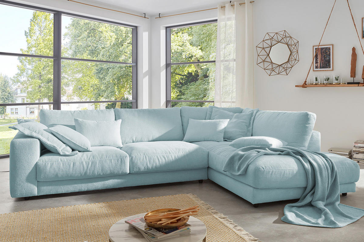 ECKSOFA MADELINE Hellblau Cord - Schwarz/Hellblau, Kunststoff/Textil (325/224cm) - KAWOLA