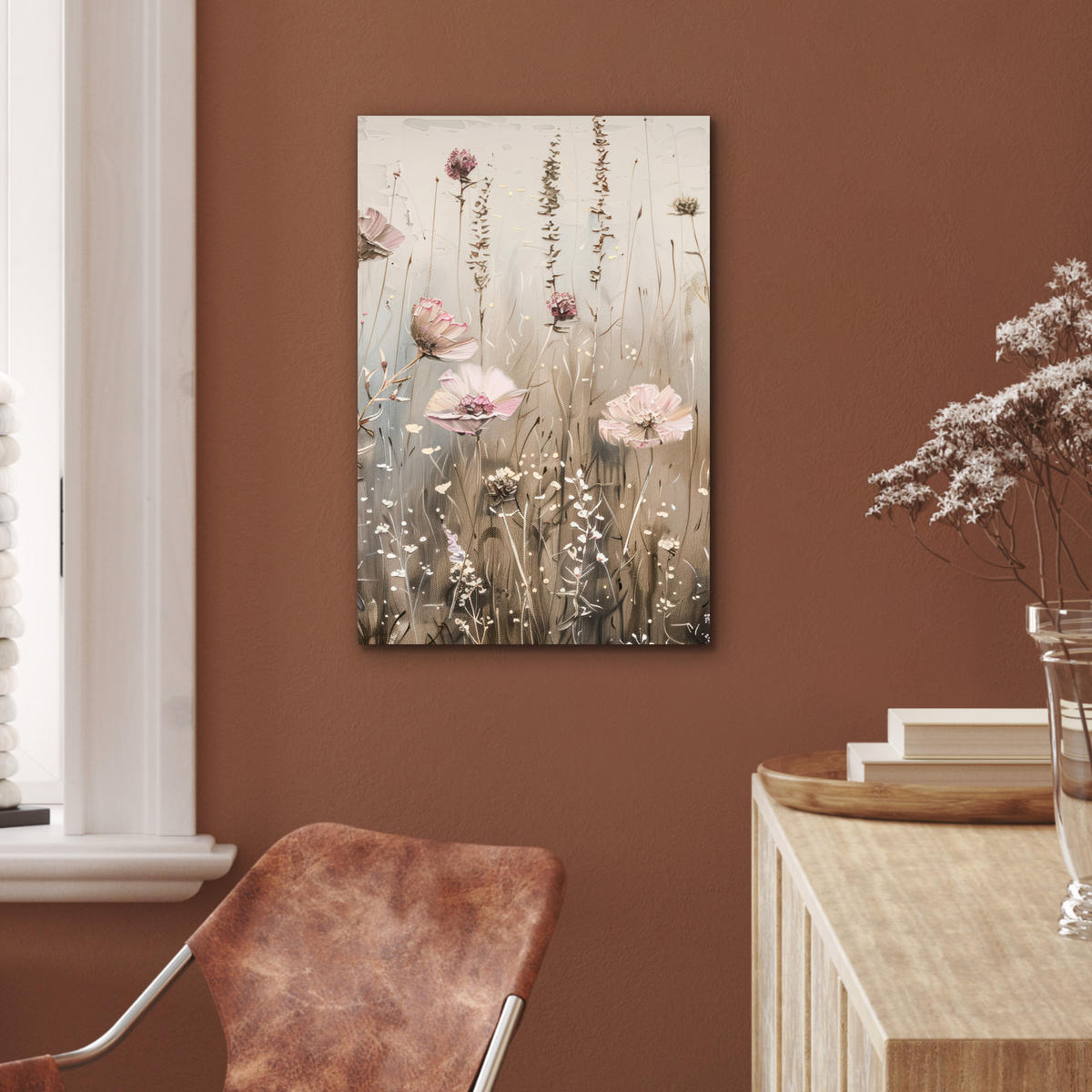 METALLBILD Blumen - Rosa - Modern - Beige 40x60 cm - Beige, Metall (40/60cm) - MuchoWow