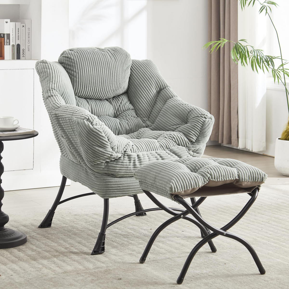 LOUNGESESSEL Relaxsessel mit Hocker,dicke Polsterung,Hellgrün - Hellgrün, Metall (70/95/64cm) - LVHOM