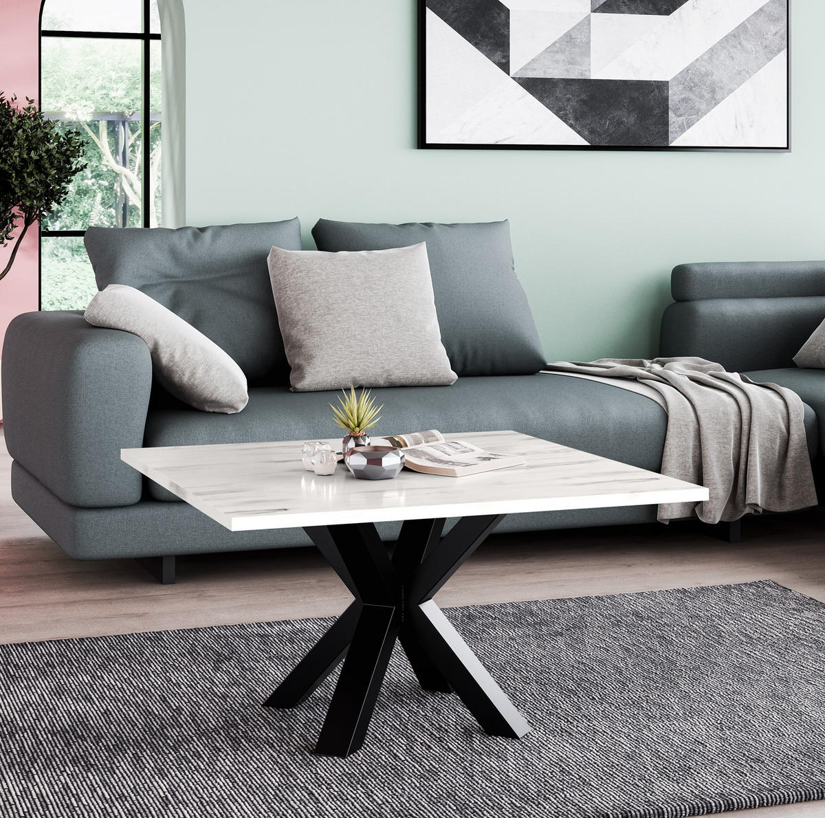 TISCH Hell Marmor NEO Rund Metallbasis 90 cm - Weiß, Holzwerkstoff (90/90/45cm) - Sepro Meble